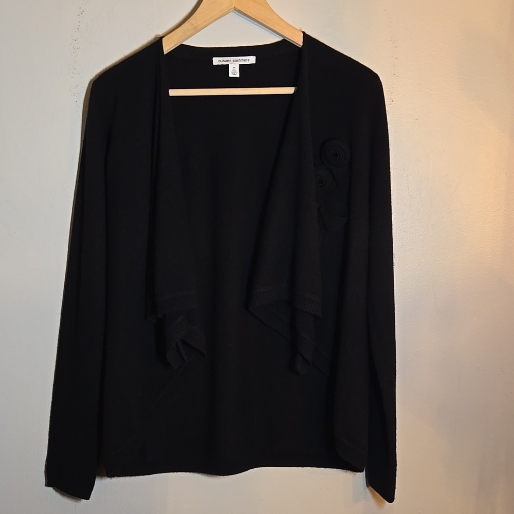 Autumn Cashmere Black Cascade Flower Artzy Cardigan NWOT